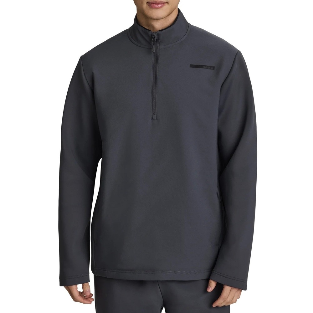 New Reebok Mens Medium Commuter Quarter  Zip Pullover Ebony Grey RBX 1/4 Zipper
